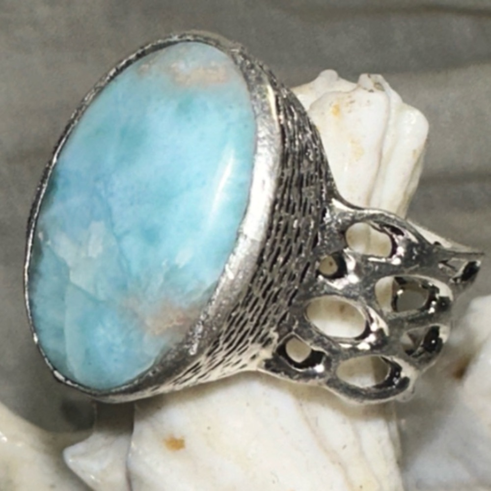 Stunning Caribbean Larimar handcrafted woven modern Ring